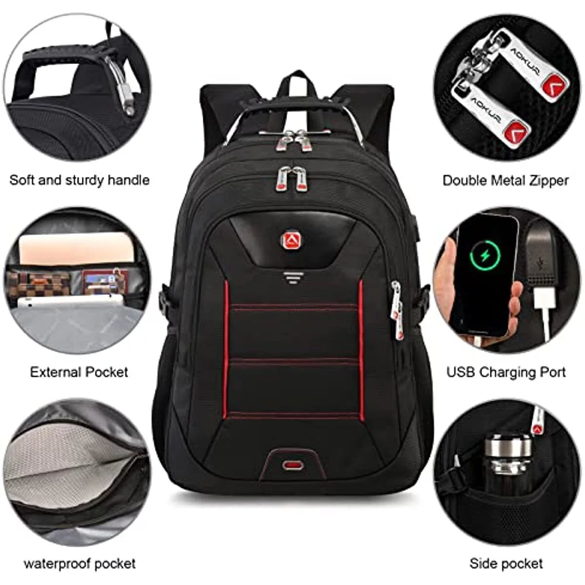 Extra Large 55L Travel Backpack for Men Women, 17.3 Inch RIFD Safe Carry on Bag, TSA Friendly Business Computer Backpack with USB Charging Port Black