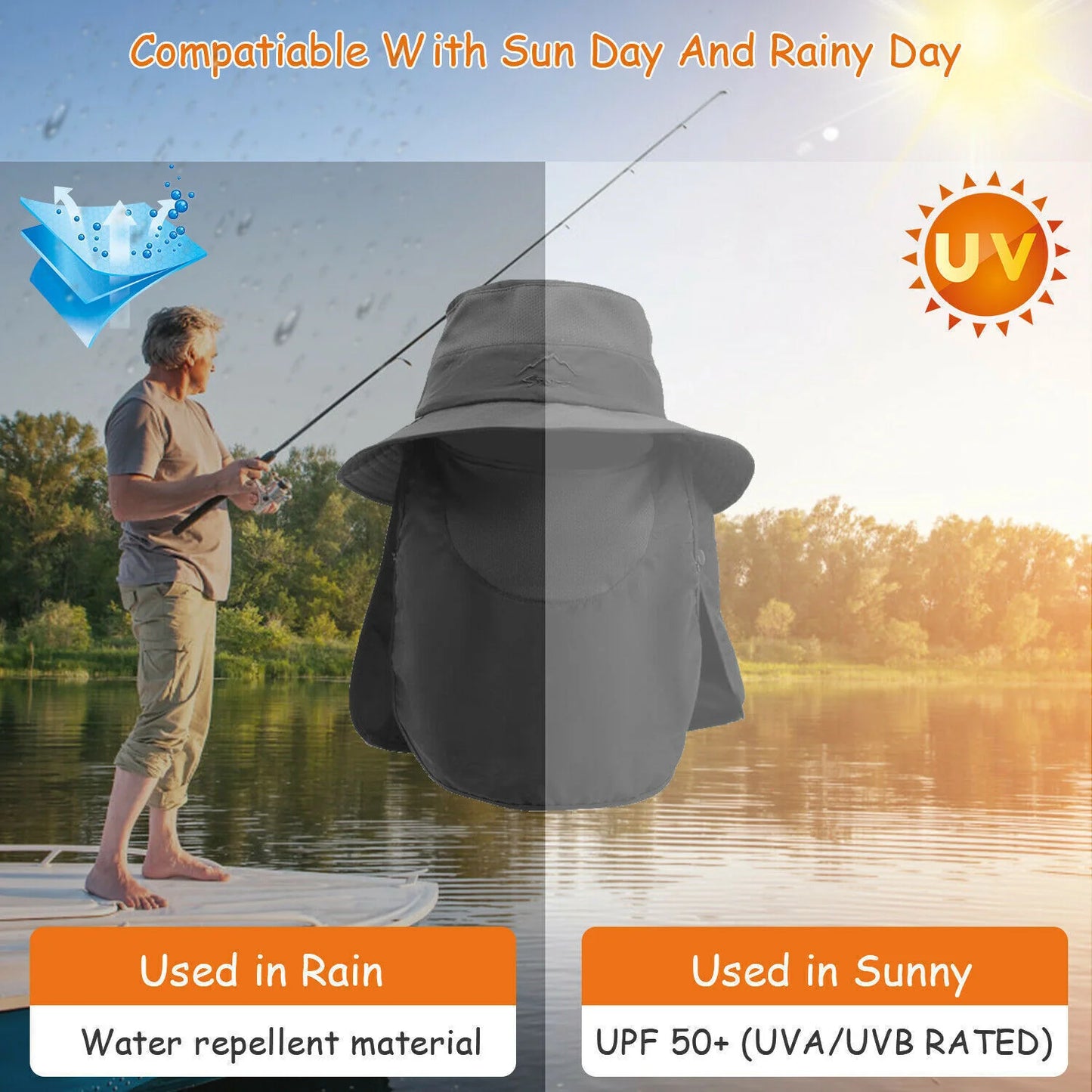 Wide Brim Sun Hat UV Protection Bucket Cap for Hiking Camping Fishing Safari Men