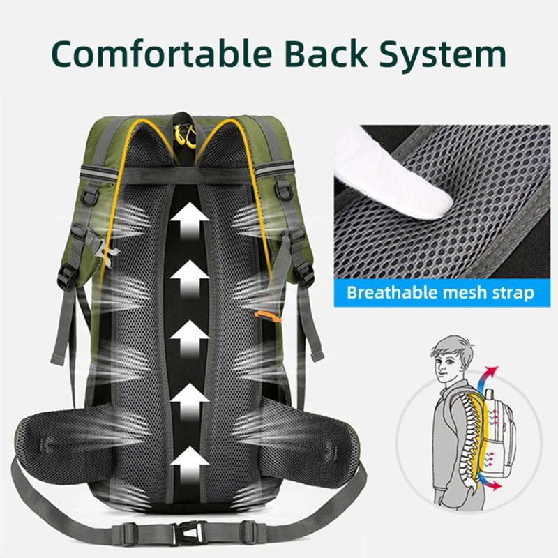 50L Travel Backpack Camping Men Large Hiking Bag Tourist Rucksack Waterproof Outdoor Sports Climbing Mountaineering Bag Luggage