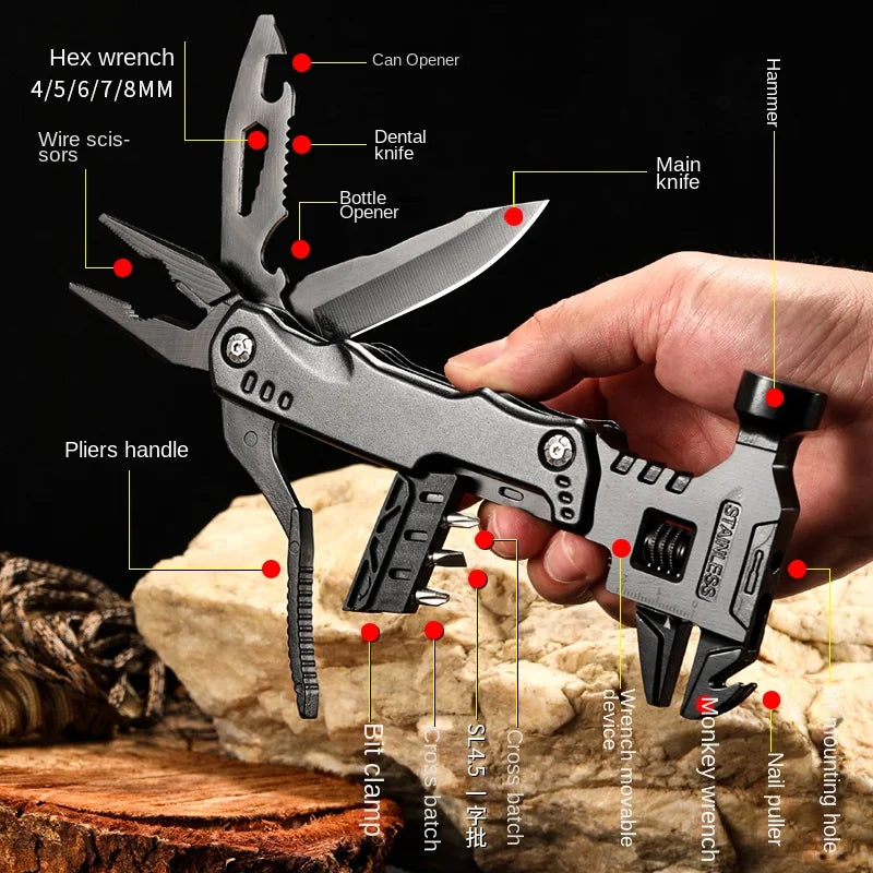 Multifunctional Pliers Multitool Claw Hammer Stainless Steel Tool with Nylon Sheath for Outdoor Survival Camping Hunting Hiking