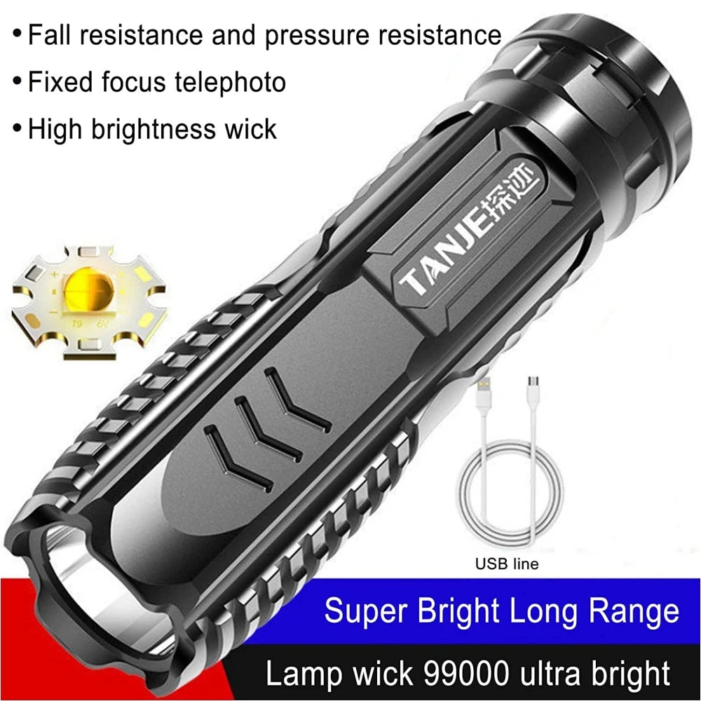 Multifunctional Rechargeable Flashlight T9 LED Strong Light USB Rechargeable Torches Tactical Flashlights Outdoor Camp Lighting