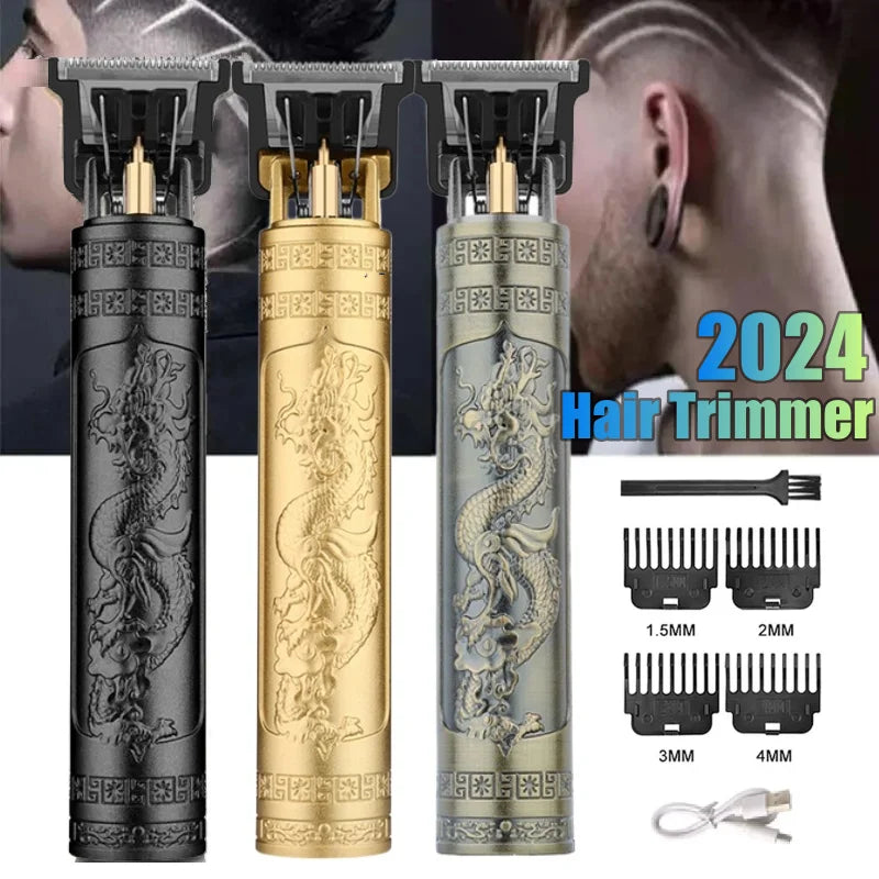 2024 Vintage T9 Hair Clipper Electric Hair Cutting Machine Professional Men Shaver Rechargeable Barber Trimmer for Men Dragon