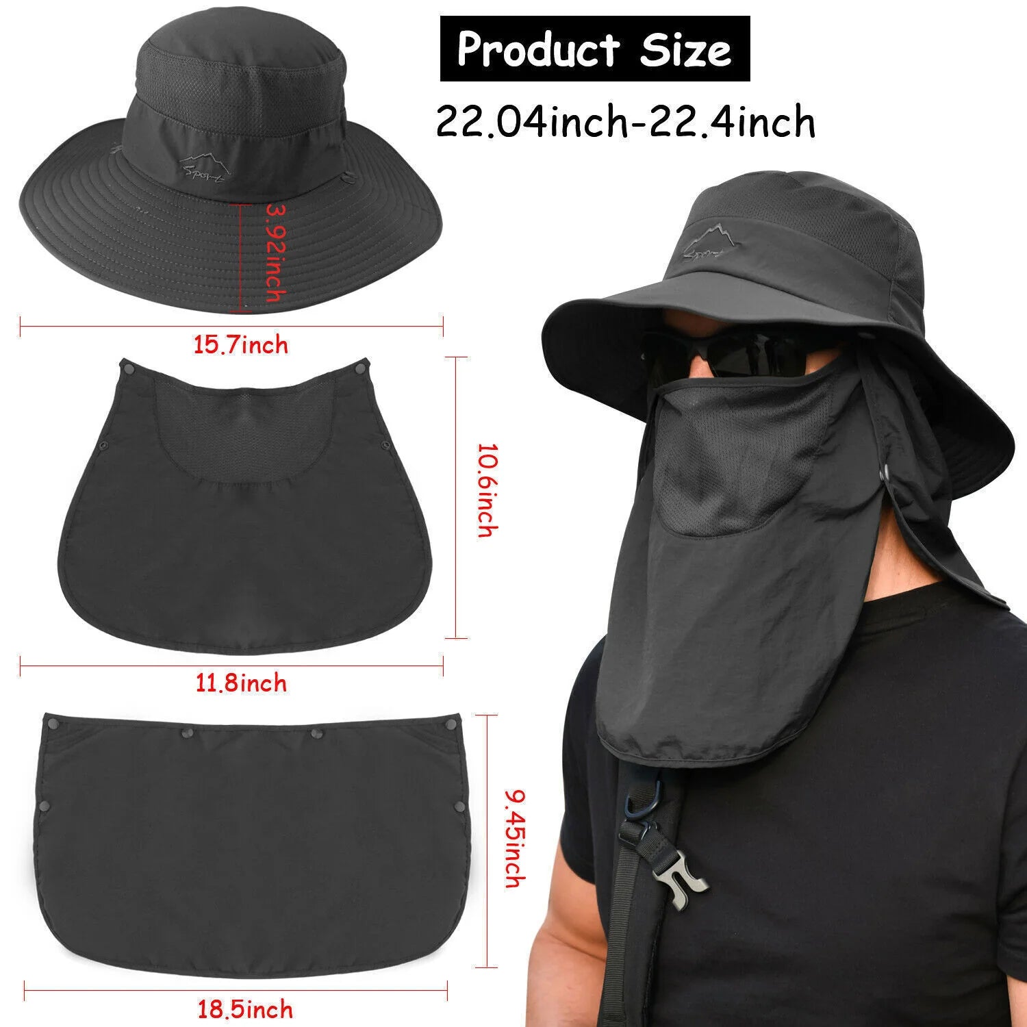 Wide Brim Sun Hat UV Protection Bucket Cap for Hiking Camping Fishing Safari Men